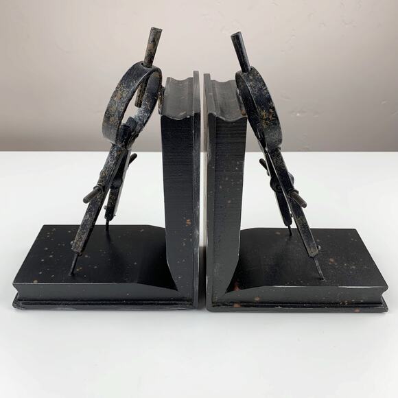 Sterling Architect Compass Bookends Rusted Black Finish Set of Two - Picture 4 of 9